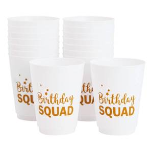 lot 4577 image: BLUE PANDA Birthday Cups for Women - White, 16 Oz, 16 Pack Reusable Plastic Tumblers - Birthday Crew Cups & Adult Party Favors for Girls Night