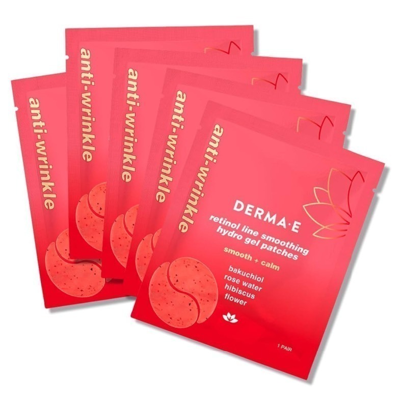 lot 23 image: Bundle of 3 Boxes of DERMA E Retinol  Bakuchiol Under Eye Patches (15 Pairs) Non-Irritating, Line Smoothing Hydro Gel Eye Patches with Rose Water & Real Hibiscus Petals, Helps Reduce Fine Lines, Crows Feet & Wrinkles