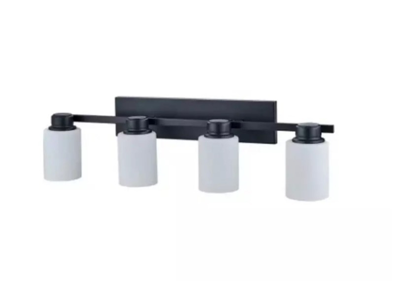 lot 38 image: 60W 4-Light Vanity Fixture in Matte Black Retails $106