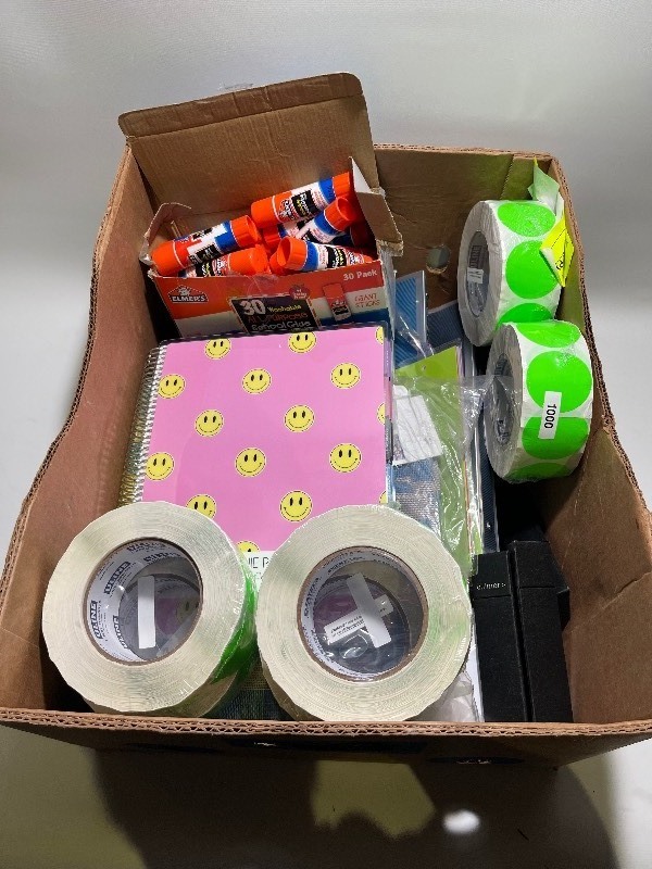 lot 263 image: Box of Mixed Supplies - Crafts, School, Office, Shipping, Organization Etc Supplies