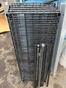lot 56 image: 6 Tier Black Wire Shelves Material - 4 x 2 - Posts Screw together - 4 Posts - no pasters - Feet included - no clips