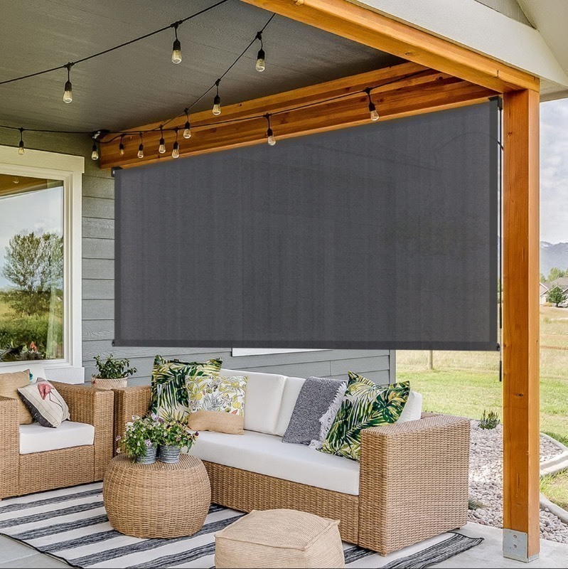 lot 16 image: OutdoorIndoor Roller Shade Light Gray - Professional Quality Sun Shade W Metal Brackets and Aluminum Track 94 x 83