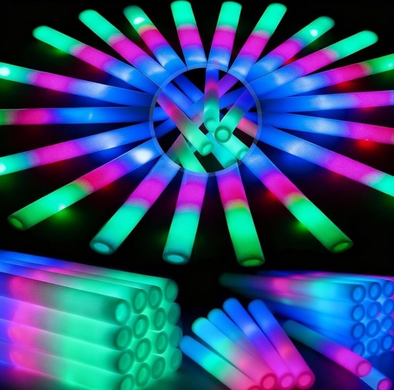 lot 9 image: HONLYNE 44 PCS Foam Glow Sticks with 3 Modes Colorful Flashing, Foam Light Up Sticks, LED Light Sticks, Glow Sticks Party Pack for New Year, Wedding, Raves, Concert, Christmas