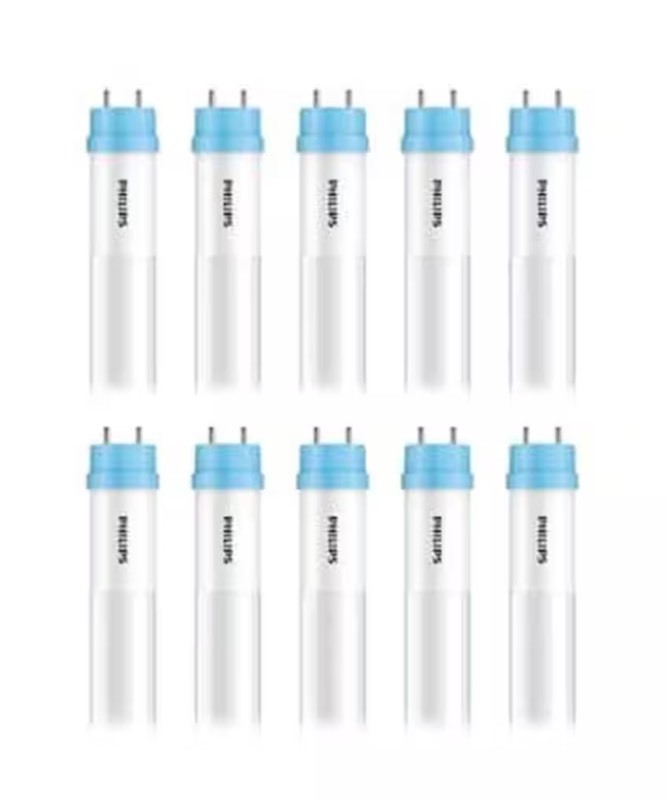 lot 131 image: 32-Watt Equivalent 48 in. Linear T8 Type A Instant Fit Daylight Deluxe LED Tube Light Bulb (6500K) (10-Pack)