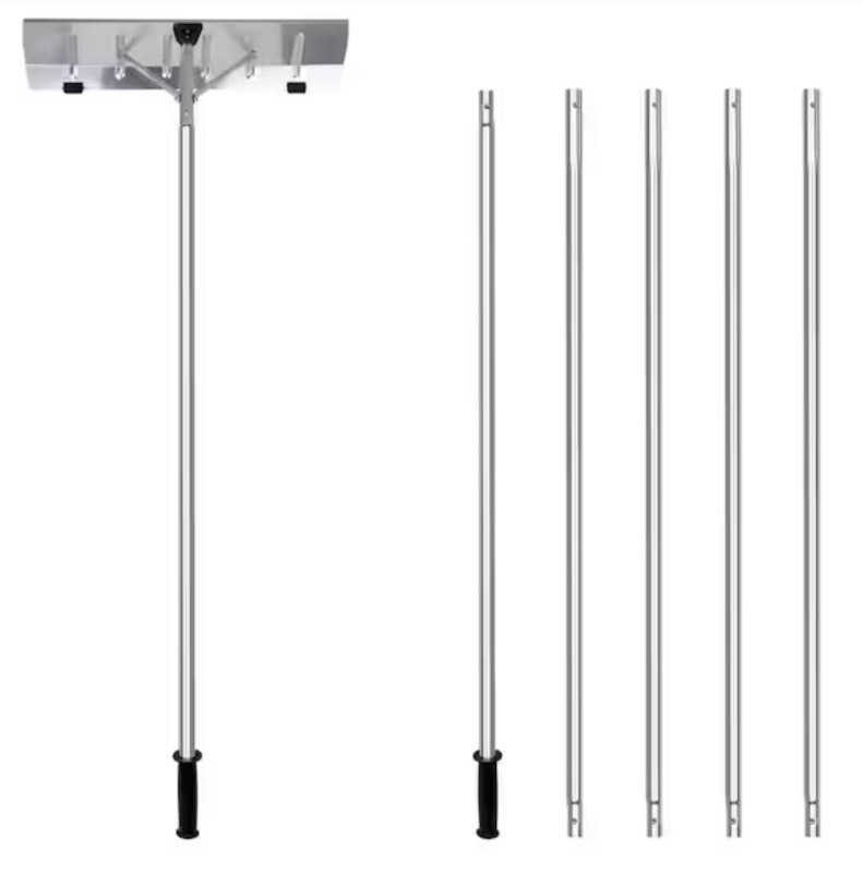 lot 84 image: Aluminum Snow & Leaf Removal Tool & Pusher Scraper with 26 in. Rolling Blade, 5-21 ft. Telescoping Extendable Handle Retails $139