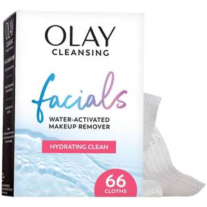 lot 36502 image: Olay Makeup Remover Wipes, Daily Facials Hydrating Face Cleanser for Normal to Dry Skin, Alcohol & Fragrance Free, Soft Face Wash Towels, Travel Essentials for Women, Convenient Dry Cloths, 66 ct - Retail $13