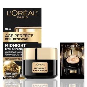 lot 36513 image: LOreal Paris Age Perfect Cell Renewal Midnight Eye Cream, Antioxidant-Rich Under Eye Cream to Treat 8 Signs of Aging, Includes Night Cream Sample - Retail $26