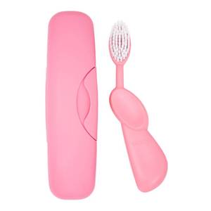 lot 36538 image: RADIUS Toothbrush Original Big Brush, BPA Free ADA Accepted - Right Hand - Pink Brush with Pink Case - Retail $10