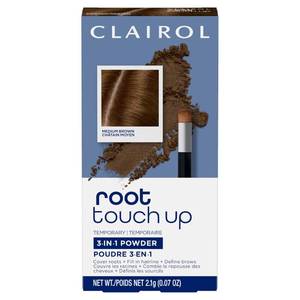 lot 36543 image: Clairol Root Touch-Up Temporary Concealing Powder, Medium Brown Hair Color, Pack of 1 - Packaging May Vary - Retail $10