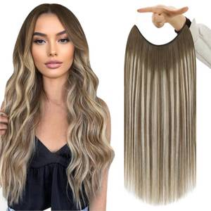 lot 36559 image: Wire Hair Extensions 14 Inch Chestnut Brown to Platinum Blonde and Brown Hidden Wire Extensions Adjustable Fishing Line One Piece Clip in Straight Human Hair 76 G - Retail $56