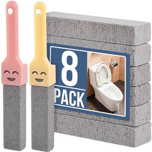 lot 36560 image: 8 Pack Pumice Stone Scouring Sticks with 2 Universal Handles, Grey Pumice Stone Cleaner for Cleaning Toilets, Bathrooms, Kitchens, Spas and Pools - Retail $9