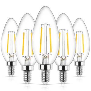 lot 36563 image: E12 LED Classic Candelabra Clear Light Bulb, 4W, Equivalent 40W, Warm White 2700K, Non-Dimmable, Filament Clear Glass, Pack of 5 - Retail $12