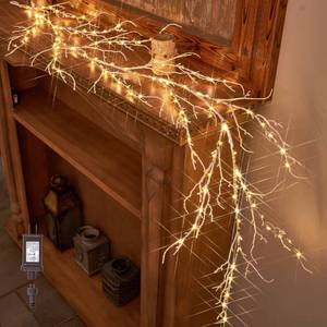 lot 36576 image: Lighted Birch Garland 6FT 120 LED Fairy Lights Plug in Pre-lit Twig Vine Lights for Christmas Fireplace Mantle Table Decoration Indoor Outdoor - Retail $35