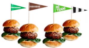 lot 36579 image: Multicolor Football Flag Wooden Food Picks - 2.5, 36 Pieces - Perfect for Game Day, Sports Parties, Birthdays, and Themed Events - Retail $9