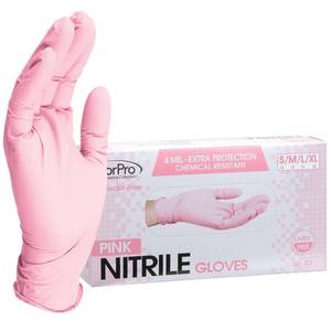 lot 36586 image: Professional Collection Disposable Nitrile Gloves, Chemical Resistant, Powder-Free, Latex-Free, Non-Sterile, Food Safe, 4 Mil, Pink, Large, 100-Count - Retail $12