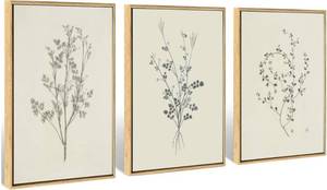 lot 36614 image: 3Pcs Botanical Wall Art Vintage Neutral Branch Wall decor pictures Minimalist Floral Sketch Poster Prints for Farmhouse Living Room Bedroom Kitchen Bathroom Home Decoration 16x24in - Retail $24