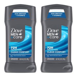 lot 36619 image: DOVE MEN  CARE Antiperspirant Deodorant Stick Clean Comfort Twin Pack 72-Hour Sweat & Odor Protection Antiperspirant for Men With 14 Moisturizing Cream 2.7 oz - Retail $14