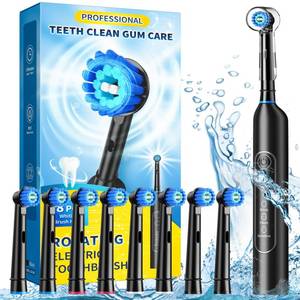 lot 36655 image: Electric Toothbrush for Adults with 8 Brush Heads, Sensitive Gum Care Electric Toothbrush with 3 Modes and 2 Min Smart Timer, Rechargeable Last 60 Days (Black, 1 Count) - Retail $20