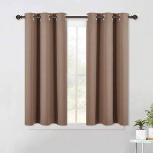 lot 36689 image: Blackout Window Curtains and Drapes for Kitchen, Window Treatment Thermal Insulated Solid Grommet Blackout Drapery Panels (Set of 2 Panels, 42 by 45 Inch, Cappuccino) - Retail $24