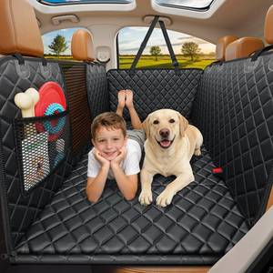 lot 36691 image: Backseat Extender for Dogs - Hard Bottom Dog Car Seat Cover for Back Seat, Dog Hammock for Car and SUV, Pet Rear Seat Protector Dogs Travel Bed with Mesh Window - Retail $44