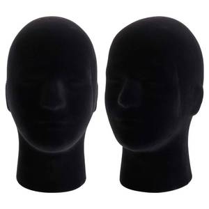 lot 36692 image: 2 Pack Mannequin Head Stand Model, Foam Black Velvet Male Wigs Display Model, Mannequin Manikin Head for Wig, Hat, Glasses - Retail $26