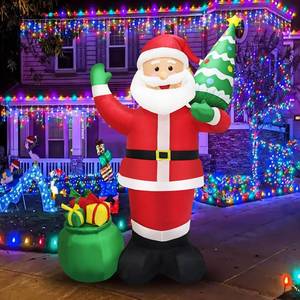 lot 36693 image: 8FT Inflatable Santa Claus Christmas Tree Outdoor Decoration Blow Up Inflate Santa Gift Lighted Decor for Xmas, Holiday, Party Scene, Winter Festive Display, Lawn, Garden, Home Porch Decor Ornaments - Retail $40