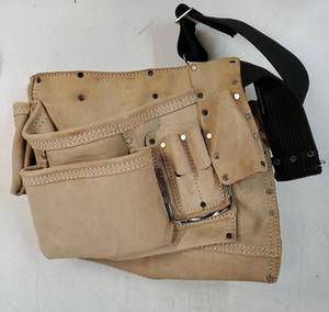 lot 36697 image: Custom LeathercraftI427X Heavy Duty Contractor-Grade Suede Leather Work Apron, 2 Steel Hammer Loops, 12 Pockets, Tan , Brown - Retail $29