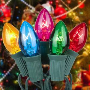 lot 36699 image: C7 Vintage Multicolor String Lights - 25Ft with 27 Incandescent Bulbs for Outdoor Christmas Decor - Retail $14