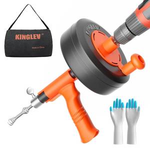 lot 36702 image: Drain Snake, 25ft Flexible Steel Drain Auger With Drill Adapter, Plumbing Unblocking Hand Auger, Manual Or Powered for Shower & Bathtub Clogs-No auto retract or feed (Orange) - Retail $27