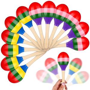 lot 36704 image: 10 Pcs Maracas Hand Percussion Rattles 7.87 Inch Wooden Rumba Shaker Maracas for Adults Kids Maracas Musical Instrument Mexican Fiesta Wood Maracas(Mexican Color & Rainbow) - Retail $20