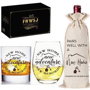 lot 36732 image: Housewarming Gift Wine Glass Set for New Home - unique housewarming gifts for couples, Unique Wedding Gift for Newlyweds, Couples, Women, Friends  New Homeowner. - Retail $15