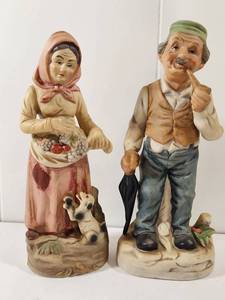 lot 107 image: Pair of Ceramic Peasant Figurines with Dog