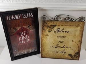 lot 119 image: Inspirational Wall Art Signs Set - Family Rules and Believe Quote