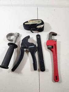 lot 166 image: Mixed Hand Tool Lot with Pipe Wrench and Husky Pliers