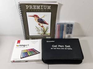 lot 177 image: Complete Art Supply Bundle with Gel Pens, Soft Pastels, and Sketch Pad