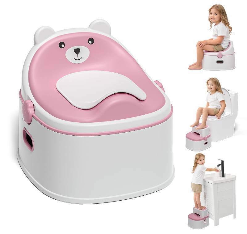 lot 44609 image: Toddler Potty Training Toilet for Boys & Girls - Convertible Potty Chair with Step Stool for Toddlers 1-3, Anti-Slip Design Toddler Toilet Seat - Removable & Easy to Clean 3 in 1 - Retail $51
