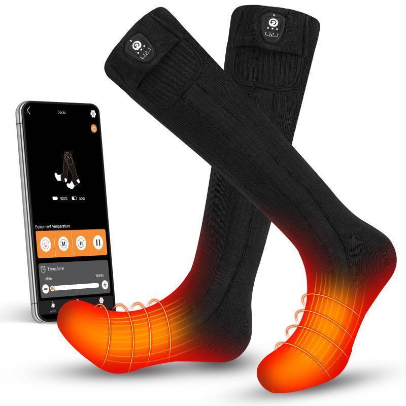 lot 45491 image: SNOW DEER Heated Socks for Men Women, App Control Rechargeable Electric Heating Warm Sock for Skiing Snowboarding Outdoors (Black, M) - Retail $96