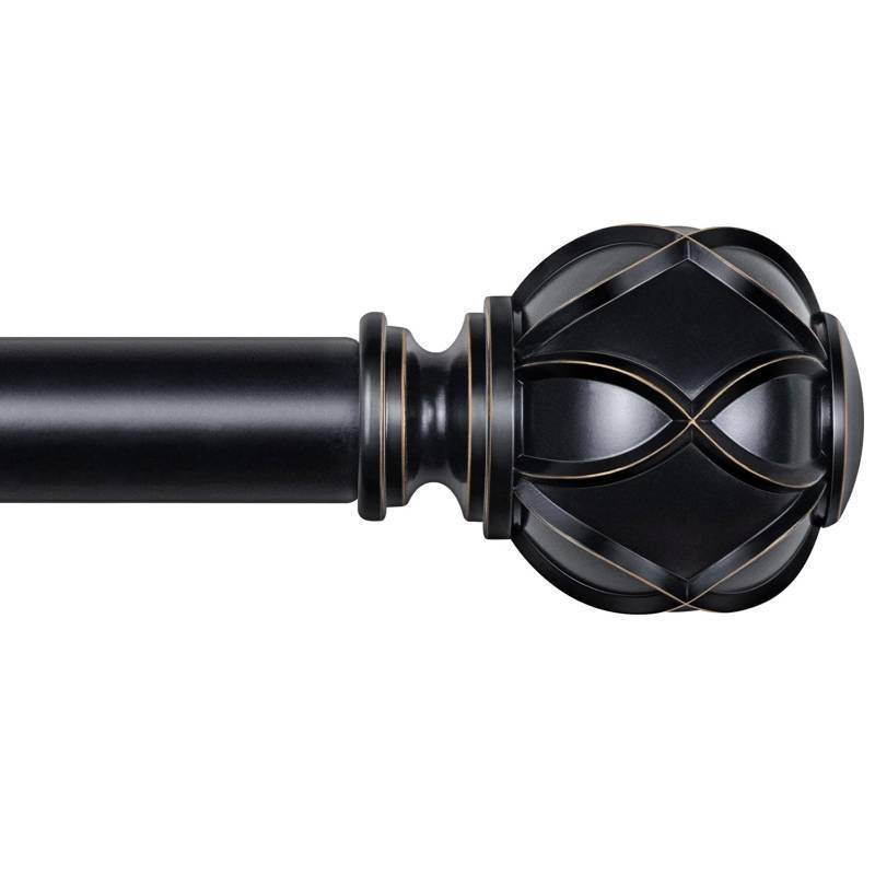 lot 45502 image: KAMANINA Black Curtain Rod for Windows 72 to 144 Inches (6-12ft) Long Heavy Duty Curtain Rods, 78 Inch Adjustable Drapery Rods with Decorative Netted Texture Finials - Retail $30