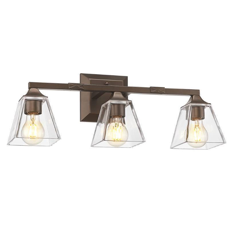 lot 45507 image: Farmhouse Bathroom Light Fixtures, HWH 3-Light Vanity Light Fixture Over Mirror, Industrial Wall Sconce Lighting with Square Bell Glass Shade, Oil-Rubbed Bronze Finish, 5HY68B-3W ORB - Retail $73