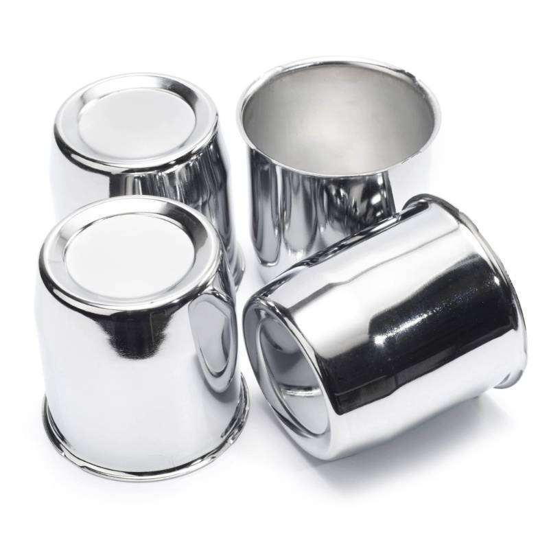 lot 45537 image: Rheedal 4Pcs 3.27inch Trailer Wheel Center Caps Push Through 3.27 Bore 3.54 Tall Hub Cap for Truck SUV RV Wheel Rim, Chrome Silver Wheel Cover - Retail $44