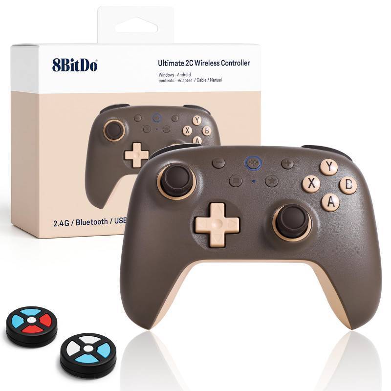 lot 45914 image: 8Bitdo Ultimate 2C Wireless Controller for Windows PC and Android, with 1000 Hz Polling Rate, Hall Effect Joysticks and Triggers, and Remappable L4R4 Bumpers(Special Edition) (Brownie) no usb cord - Retail $27