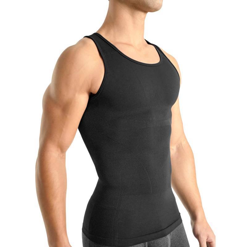 lot 45946 image: Rounderbum Seamless Compression Tank Top - Black, XX-Large - Mens Body Shaper, Slims Waist, Enhances Muscle Definition, Firms Chest, Improves Posture - Comfortable All-Day Support
