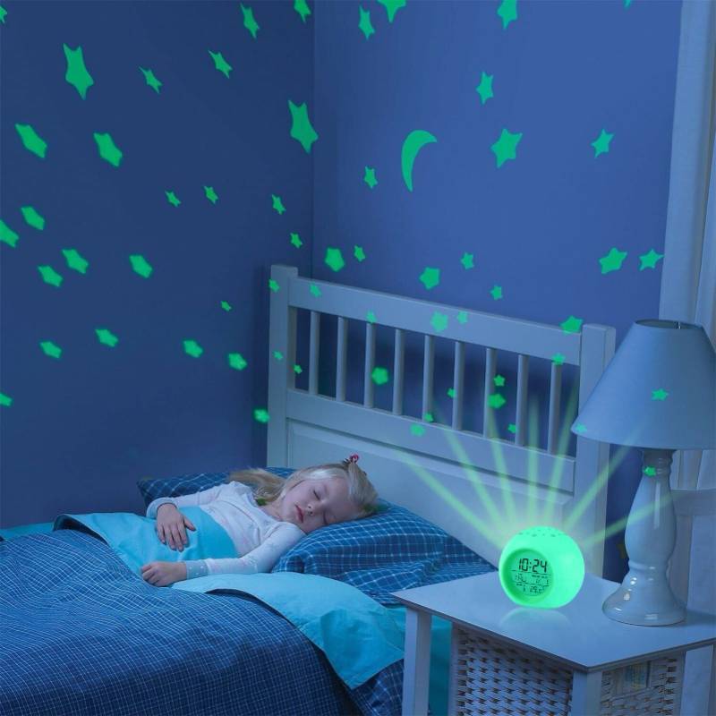 lot 45948 image: Tarklanda Alarm Clock for Kids,Moon Stars Projector Alarm Clock,7 Color Changing Night Light,Snooze Touch Control Temperature for Kids Bedroom, Digital Clock for Girls Boys Children Birthday Gifts - Retail $10