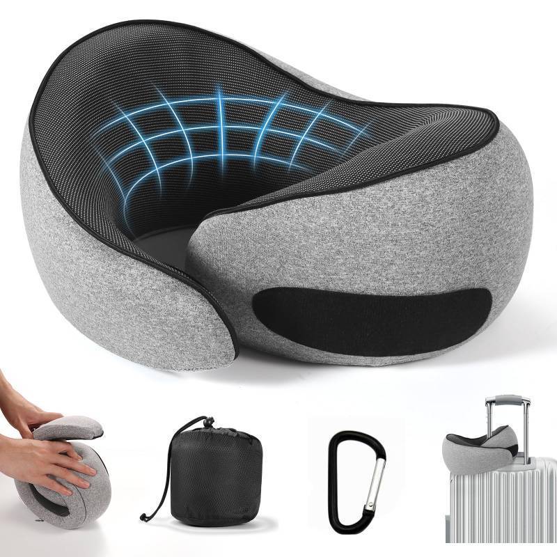 lot 45967 image: SZXYX Travel Pillows - 100% Pure Memory Foam Neck Pillow for Airplanes, Comfortable Breathable Cover, 360° Support Stowable Pillows for Sleeping, Car, Airport Travel Essentials Dark Grey - Retail $25