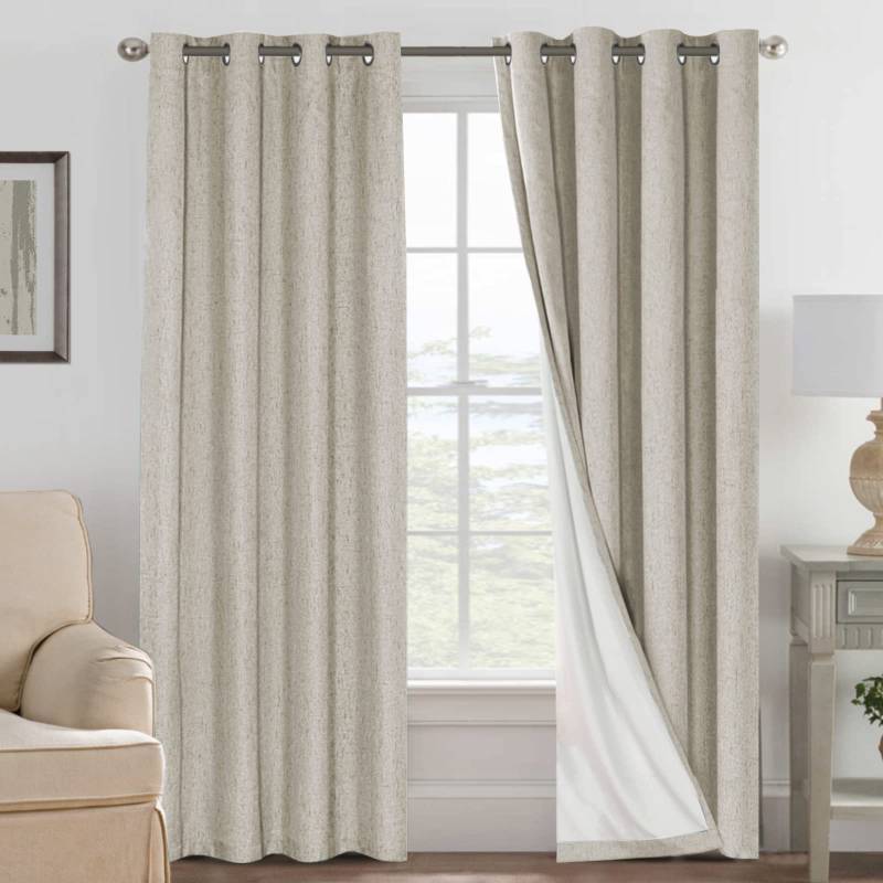lot 49730 image: H.VERSAILTEX 100% Blackout Curtains for Bedroom Thermal Insulated Linen Textured Curtains Heat and Full Light Blocking Drapes Living Room Curtains 2 Panel Sets, Cobblestone, 52x108 Inch - Retail $52