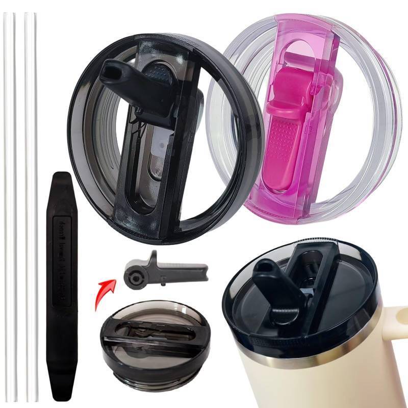 lot 58285 image: 2 Pack 30 oz Tumbler Detachable Flip Straw Lid Replacement Fit for Stanley Quencher ProTour,Leak Proof Lid Compatible with Stanley Cup,No Spill Flip Top Tumbler Cover for Stanley Cup Accessories - Retail $15