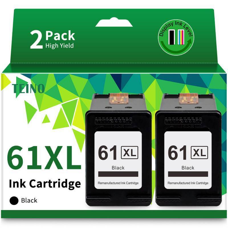 lot 58288 image: TEINO 61XL 61 Black Ink Cartridge Replacement for HP Ink 61 61XL Ink Cartridges for HP Printers Envy 4500 5530 4502 5535 OfficeJet 4630 4635 4632 DeskJet 2540 1010 3050a 2542 3510 (2 Black) - Retail $34