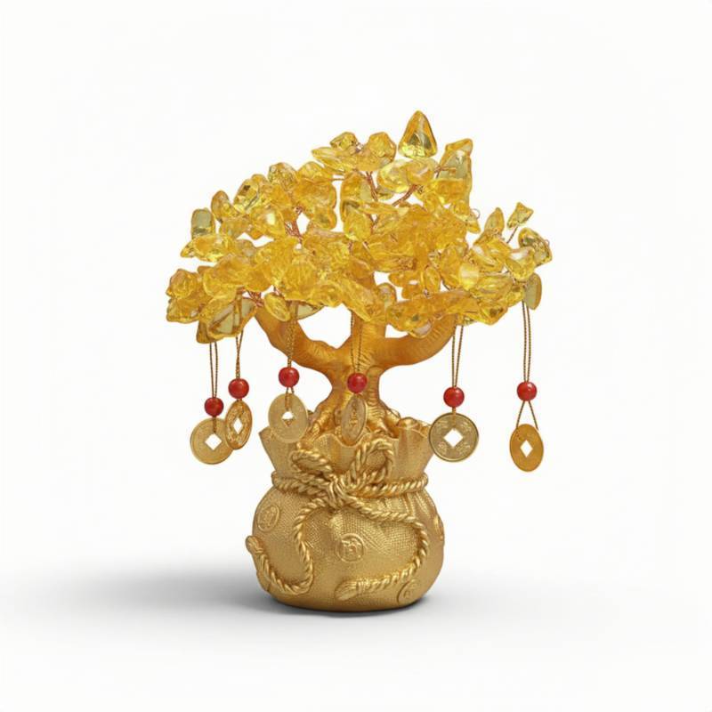 lot 58307 image: TBAKPU Crystal Money Tree Feng Shui Decor - Prosperity & Good Luck Gemstone Ornament for Home & Office (Yellow)