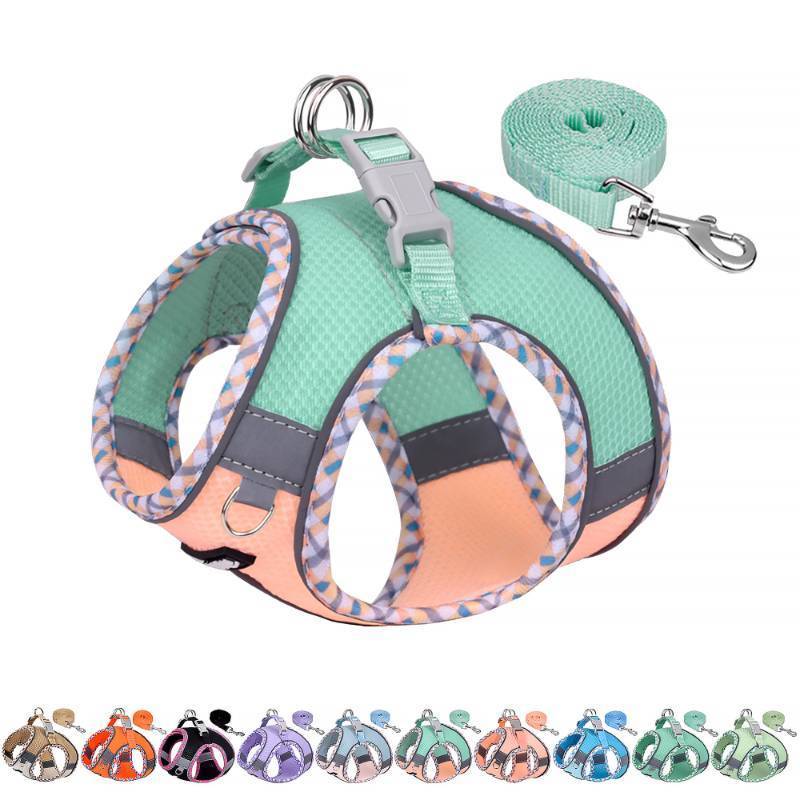 lot 58316 image: AIITLE Escape-Proof Dog Harness - Extra Soft Jacquard Fabric with Moisture-Wicking Lining, Adjustable Fit for Boston Terrier, Pekingese - Running, Playdates, Outdoor Adventures (Turquoise-Pink, L) - Retail $12
