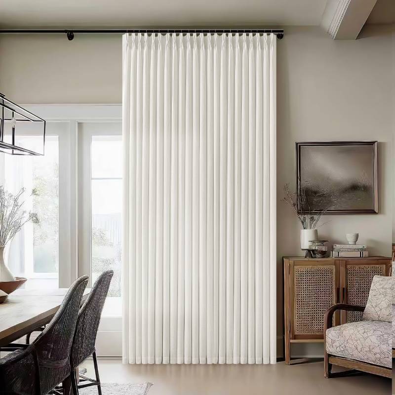 lot 59054 image: Cream Patio Sliding Door Curtains 70 Width 90 Inches Long Pinch Pleated Curtain Drape with Hooks Rings Light Filtering Ivory Semi Sheer Extra Wide 70x90 Drapes Panel for Living Dining Room 1 Panel - Retail $60